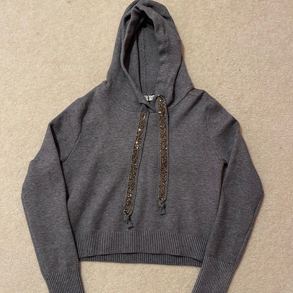ZARA Knit Hoodie with Embellished Ties